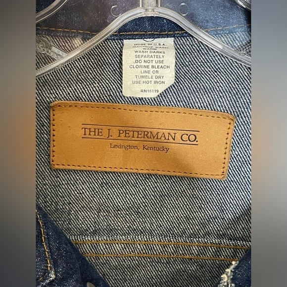 Vintage J Peterman Jacket Mens Large Denim Dark Blue Trucker Made in USA Button - Picture 11 of 11